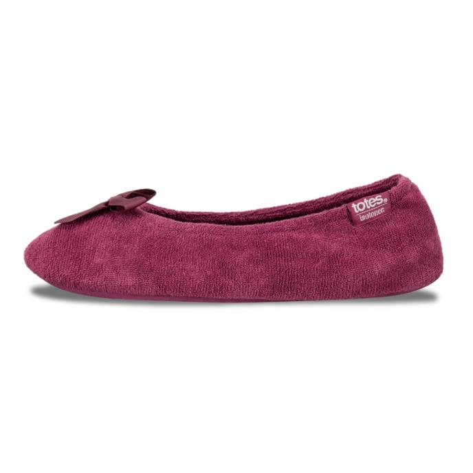 Isotoner® Ladies Terry Ballerina Slippers Burgundy Extra Image 3